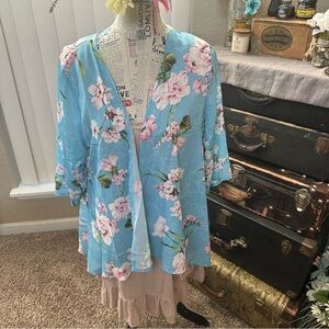 🦋~Pink Milly Beautiful Blue w/ Floral Print Kimono